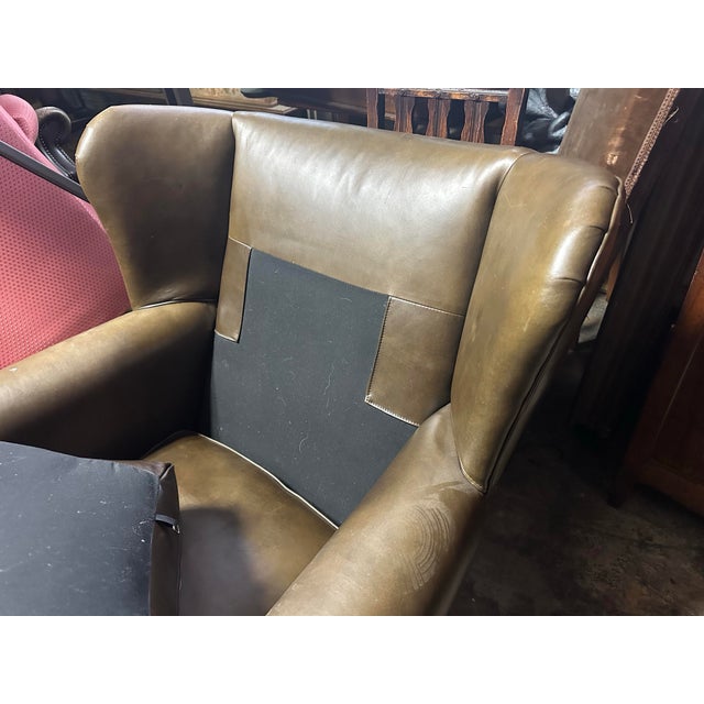 Animal Skin Early 21st Century Stickley Leather Wing Chair and Ottoman Set For Sale - Image 7 of 7