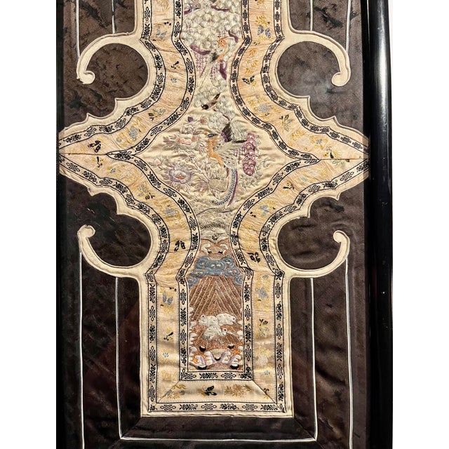 19th Century Finest Quality Chinese Silk Embroidery Panel Gold Thread Framed Custom framed. Aprox. dimensions: Frame 33"H...