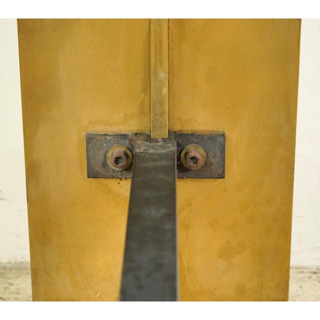 Pair of Mid Century Modernist Polished Brass Fireplace Andirons For Sale - Image 9 of 9
