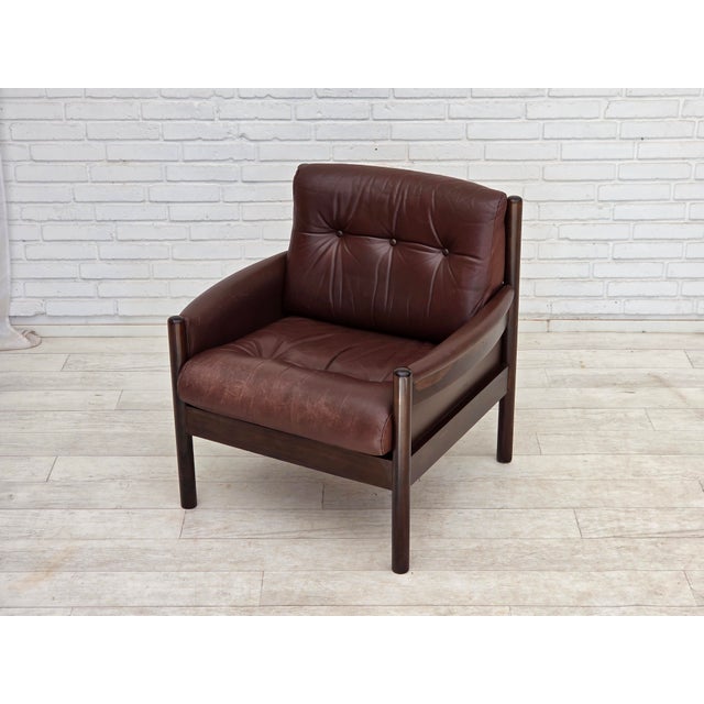 Vintage Scandinavian Armchair in Furniture Leather and Beech, 1970s For Sale - Image 18 of 18