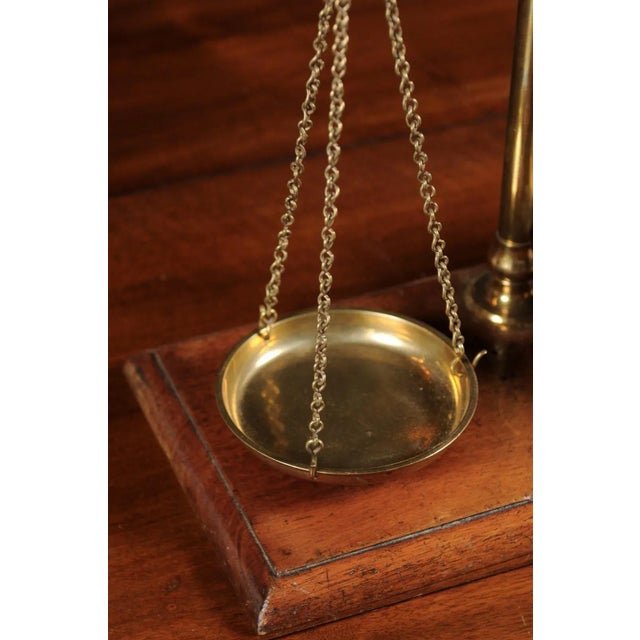 Brass French 19th Century Freestanding Brass Tea Scale Mounted on Wooden Base For Sale - Image 8 of 12
