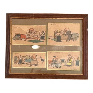 Antique 1914 French Medical Cartoon Art Marcel Capy Salon des Humoristes Framed For Sale