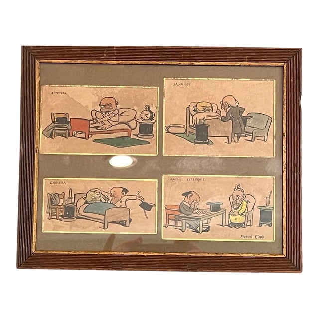 Antique 1914 French Medical Cartoon Art Marcel Capy Salon des Humoristes Framed For Sale