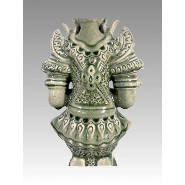 Celadon Large Celadon Crackle Glaze Angel Figure, Kneeling Tappanom (Thailand) For Sale - Image 8 of 12