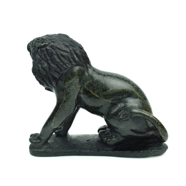 Mid 20th Century Handcrafted Solid Stone Sitting Lion Figurine on Base For Sale - Image 6 of 9