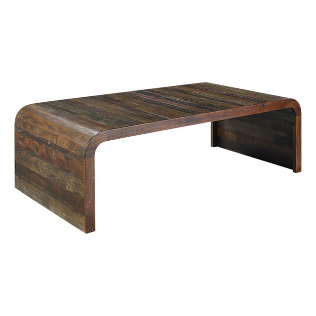Salvaged Wood Mod Waterfall Coffee Table For Sale