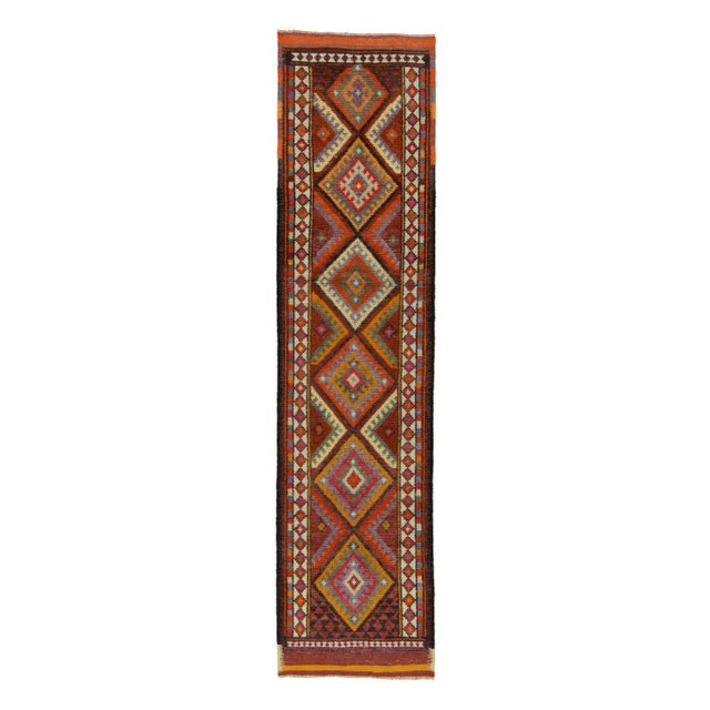 Textile 1950s Vintage Tribal Runner in Red, Orange, Multihued Geometric Patterns, Diamonds For Sale - Image 7 of 7