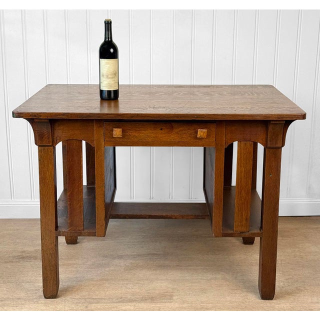 An Original Arts & Crafts Movement Library Desk Solid Oak with a Wonderful Quartersawn Grain Throughout Deep Satin Finish...
