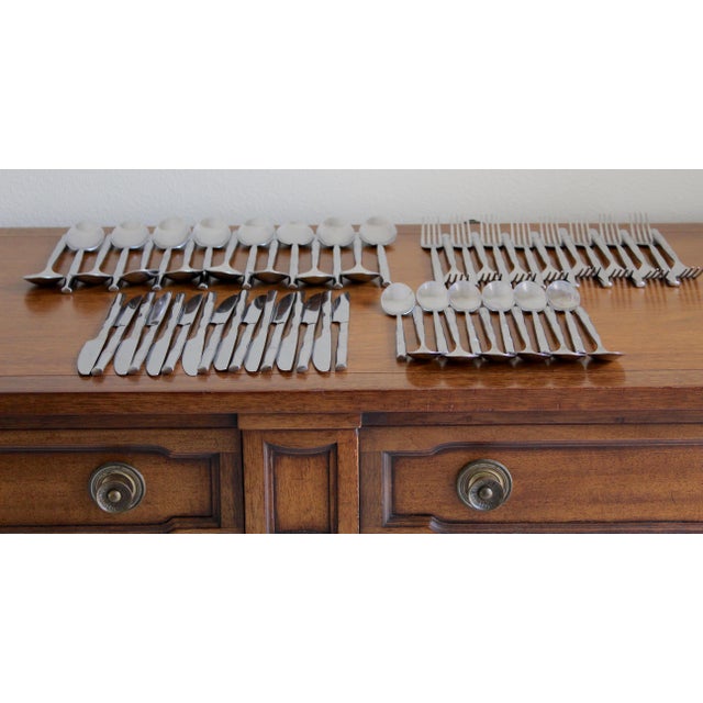 Hollywood Regency Vintage 1980s Stanley Roberts "Tiburon" Faux Bamboo Stainless Steel Flatware Set – 60 Pieces | Hollywood Regency Chinoiserie For Sale - Image 3 of 14