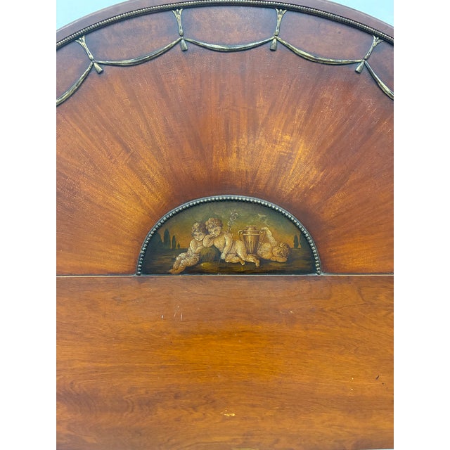 Antique Neoclassical Mahogany Twin Bed Frame With Hand-Painted Classical Medallions & Gilt Decoration For Sale In Charlotte - Image 6 of 10