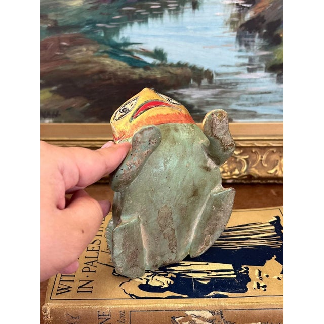 Wood Vintage Hand Carved and Hand Painted Wooden Frog Figurine For Sale - Image 7 of 9