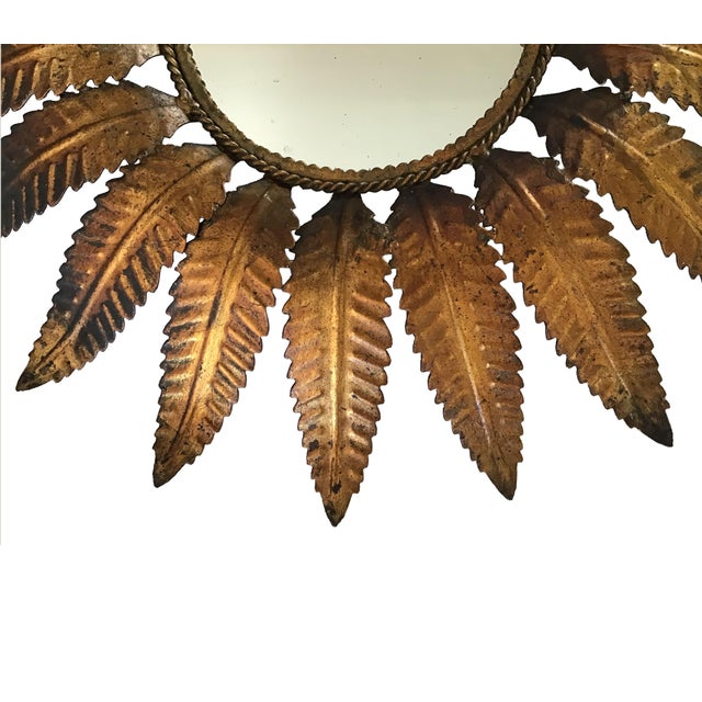 Vintage Italian Iron Mirror With Oak Tree Leaves Shaped Sunburst Braiding Detail Frame Around the Mirror For Sale - Image 4 of 8