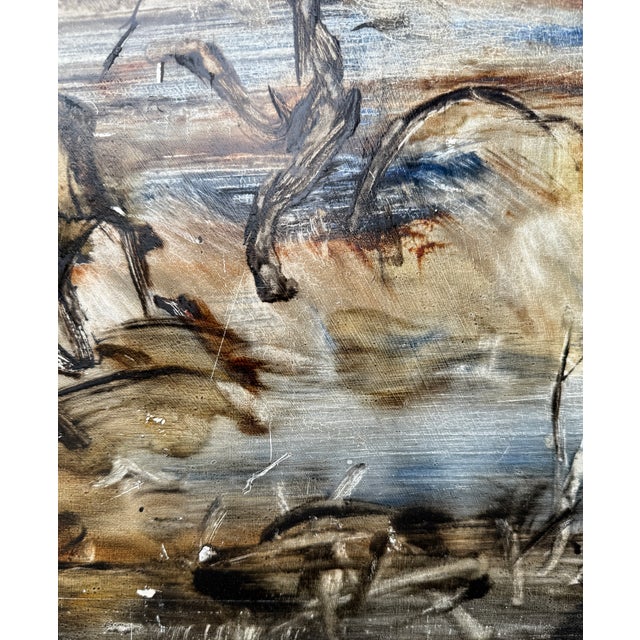 Large Oil on Cardboard Landscape Painting From 70's For Sale - Image 9 of 15
