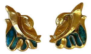 Pair of Bronze and Enamel Earrings Line Vautrin