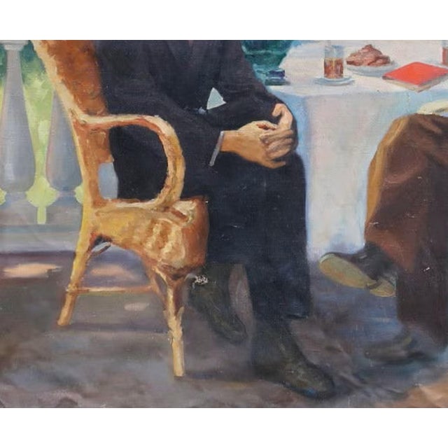 Lenin and Gorky: Antique Oil Painting, Soviet Socialist Realism, 1970s 120-150 For Sale - Image 4 of 6