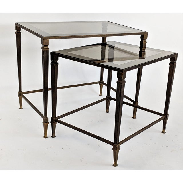 1960s Hollywood Regency Maison Jansen Bronze and Glass Nesting Tables - 2 Pieces For Sale - Image 13 of 13
