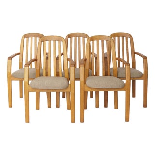 Vintage Danish Oak Armchairs from Dyrlund, 1970s, Set of 5 For Sale