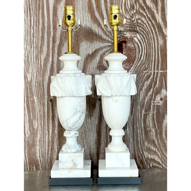 Boho Chic Vintage Boho Carved Stone Leaf Lamps - a Pair For Sale - Image 3 of 5