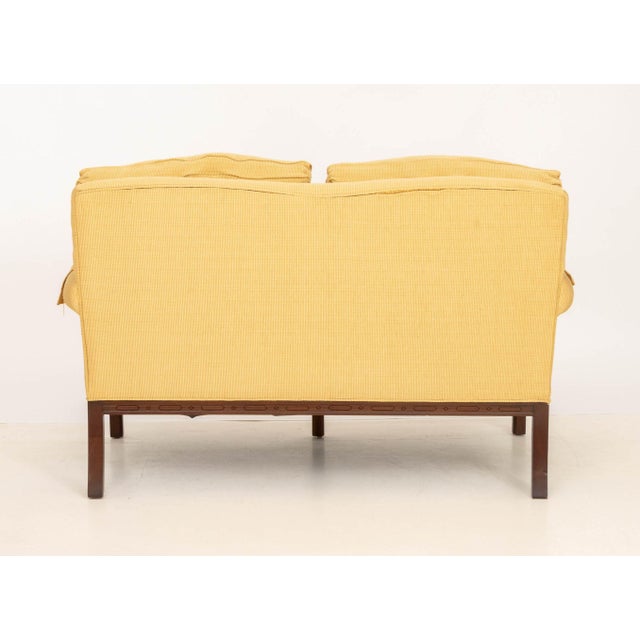 Wood Southwood Chinese Chippendale Style Upholstered Mahogany Sofa For Sale - Image 7 of 8
