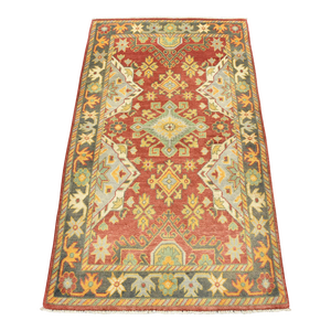 Kazak Rug 3’3” X 5’5” Red Wool Tribal Hand-Knotted Oriental Carpet