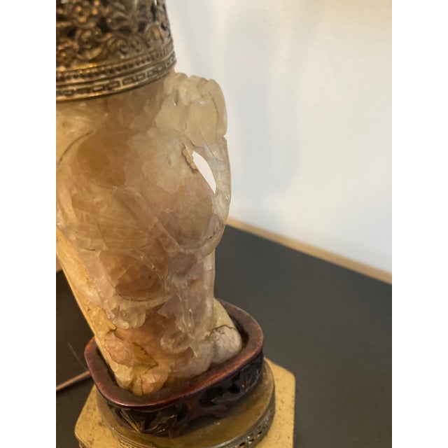 1920s Vintage Asian Inspired Carved Stone Lamp For Sale - Image 5 of 12