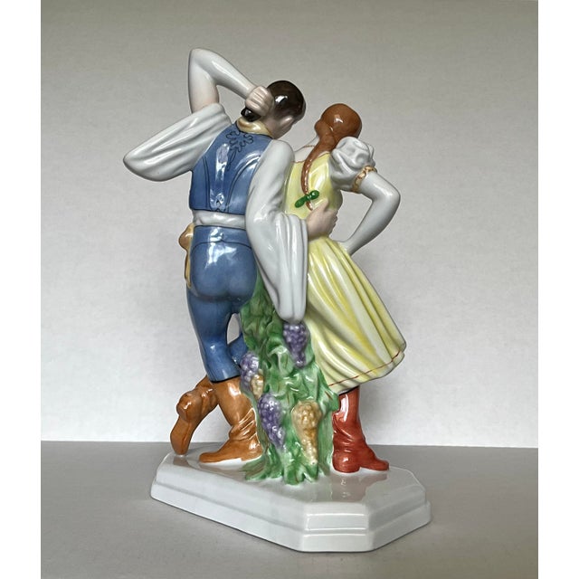 Herend Hand-Painted Porcelain Hungarian Dancers Figurine – Romantic Folk Couple For Sale In Detroit - Image 6 of 10