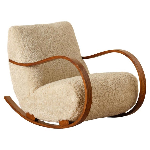 Vintage Swedish Rocking Chair in Sheepskin, 1950s For Sale - Image 9 of 9