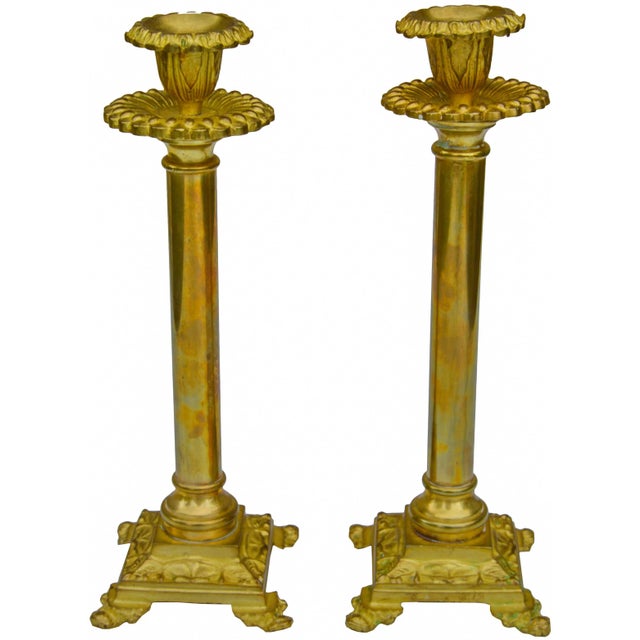 Pair of vintage ornate candleholders with brass engravings and intricate details. This beautiful set ships within 1-2...