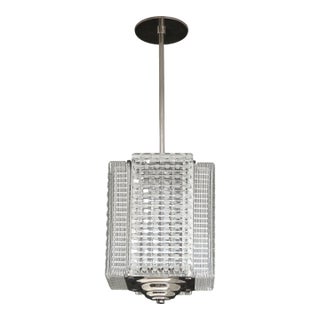 Mid 20th Century Rectangular 4 Panel Architectural Lantern, Art Glass, Polished Nickel & Chrome Stem For Sale