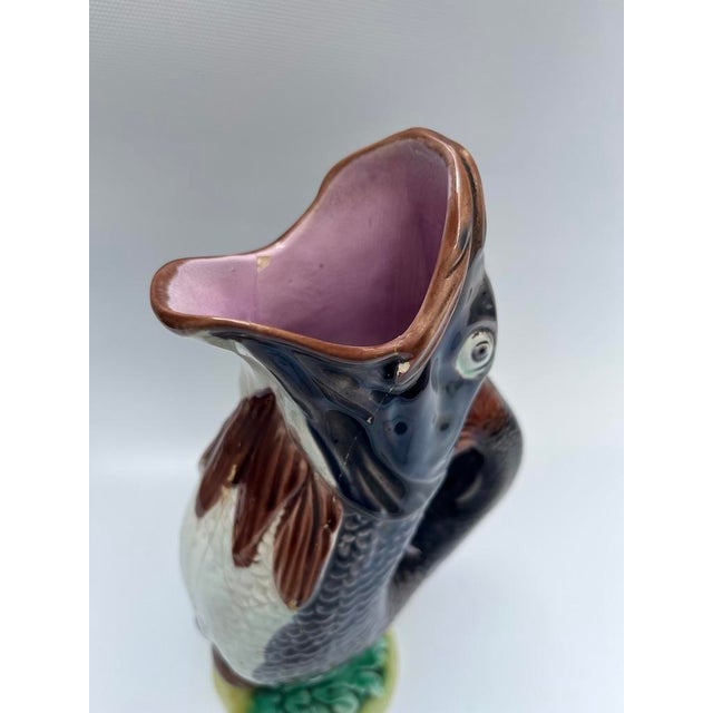 Late 19th Century Antique Majolica Fish Gurgle Jug Pitcher For Sale - Image 5 of 9