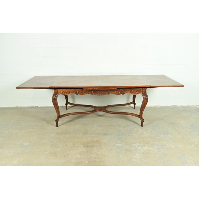 Brown Baker Furniture Style French Provincial Louis XV Carved Oak Extension Dining Table, Circa 1960s For Sale - Image 8 of 15