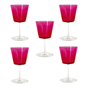 Victorian Cranberry Glass Wine Stems Set of 5