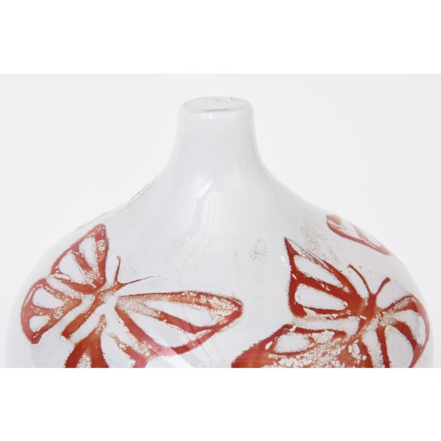Kosta Boda Vintage Signed Kosta Boda Red Butterflies White Cased Glass Vase, Vessel For Sale - Image 4 of 11