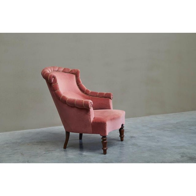 Gold Late 19th Century Lounge Chair in Pink Velvet For Sale - Image 8 of 13