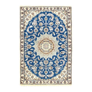 Pasargad DC Light Blue Fine Silk & Wool Persian Nain Rug For Sale