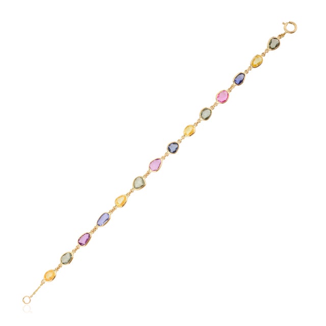 Rainbow Sapphire Rose Cut Bezel Set Link Chain Bracelet For Sale - Image 4 of 11