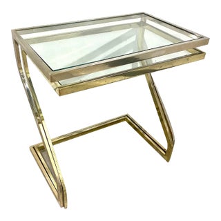 Modern Glass Top Brass Frame Nesting Tables - A Pair For Sale