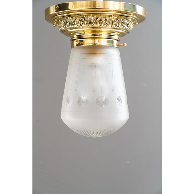 Historistic Brass Ceiling Lamp with Cut Glass Shade, Vienna, Austria, 1890s For Sale - Image 3 of 18