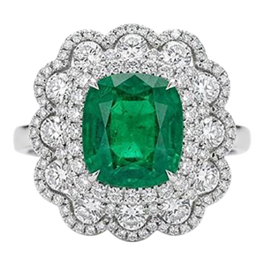 Gia Certified Zambia Cushion Emerald & Diamond Ring in 18k White Gold, Size 6.5