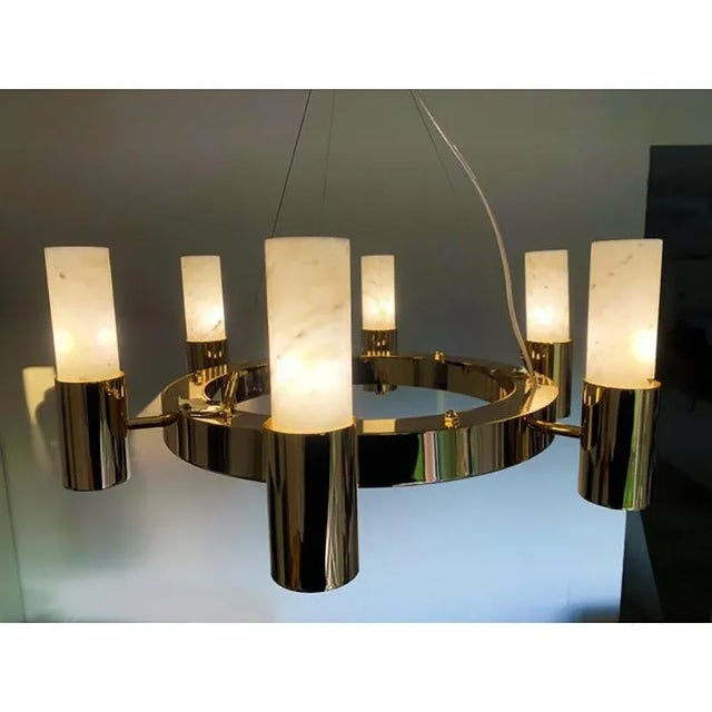 Contemporary Carrara Marble Gold Ring Chandelier by Simoeng For Sale - Image 3 of 9
