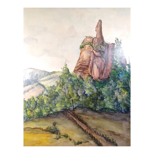 Paysage d'Alsace - Original Tempera and Watercolor on Paper by M. Frouin Mid 1900 For Sale