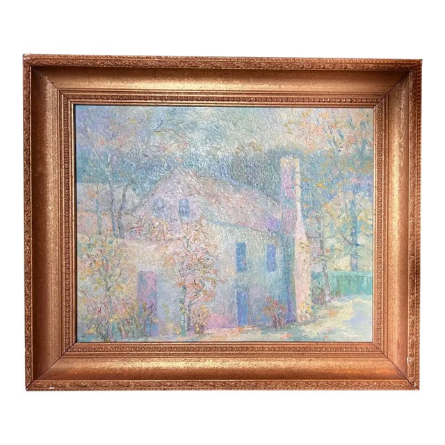 Vintage B. Evans Impressionist Style Oil on Canvas Painting, European House For Sale