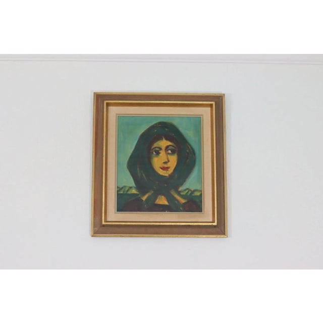 Erik Larsen, Woman in Scarf, 1950s, Oil on Canvas, Framed For Sale - Image 9 of 11