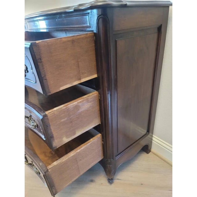 Fine Antique Country French Provincial Louis XV Style Carved Solid Wood & Bronze Chest of Drawers Dresser For Sale - Image 10 of 11