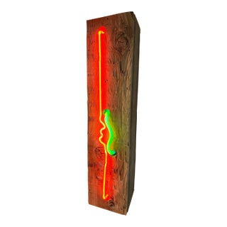 Skip Fox Neon Wooden Box Sculpture For Sale