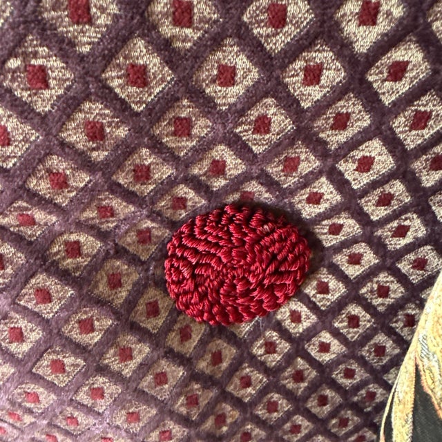 Vintage Diamond Cut Chenille Pillows With Rosette, a Pair For Sale - Image 9 of 11