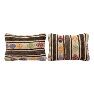 Anatolian Lumbar Kilim Pillow Cover 16'' X 24'' - Set of Two For Sale