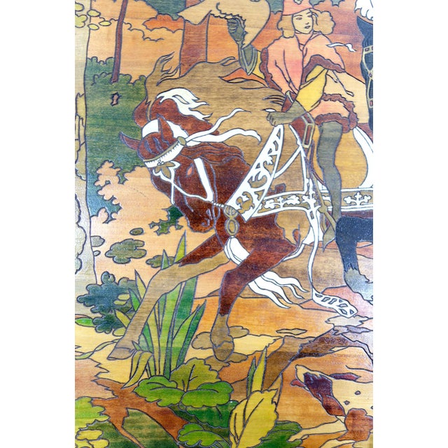 French Artist, Medieval Hunting Scene, 1900, Pyrograph For Sale - Image 4 of 12