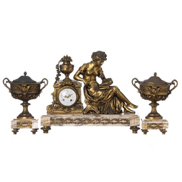 Garniture Clock with Urns, Set of 3 For Sale - Image 6 of 6