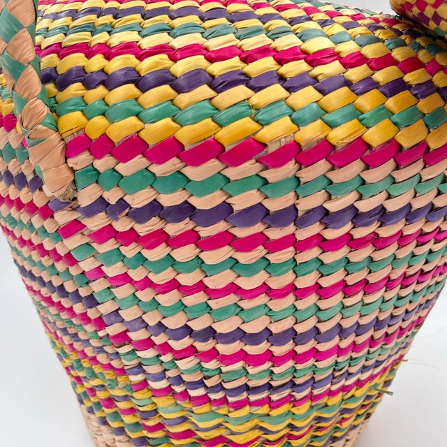 Vintage Rainbow Seagrass Woven Basket: Extra Large Storage, Snake Charmer Basket For Sale In New York - Image 6 of 12